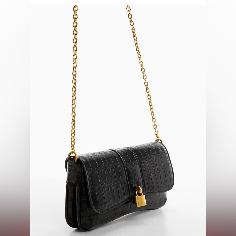 Mango Black and Gold Crossbody Bag with Chain Strap